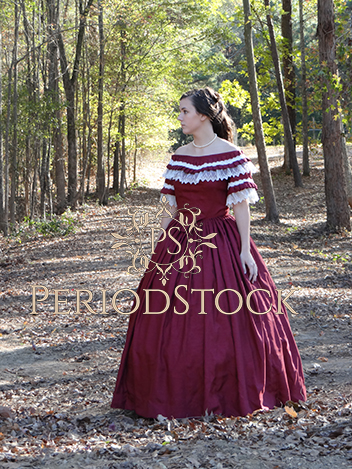Jean, Burgundy Ball Gown, Outdoor, #19 | Period Stock